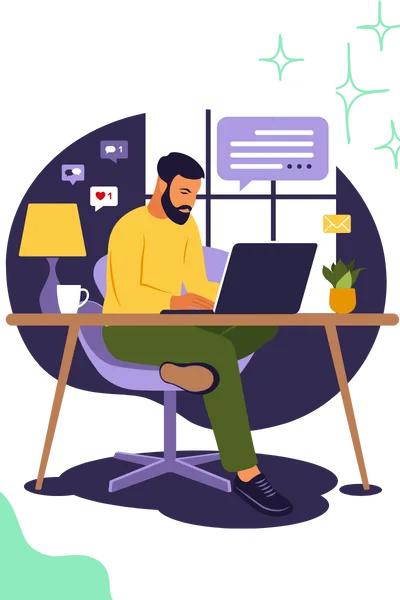 Illustration of a writer working on an academic document