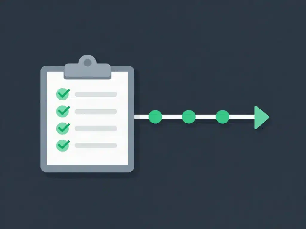 A research proposal checklist on a clipboard beside a project timeline marked with milestones