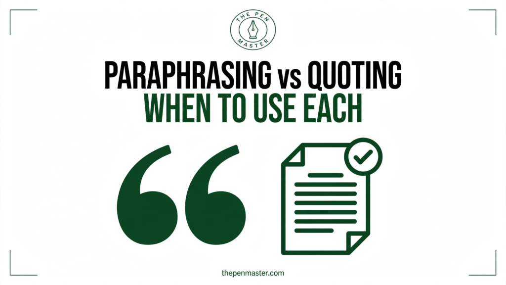 Infographic: paraphrasing vs quoting — when to paraphrase and when to quote in academic writing