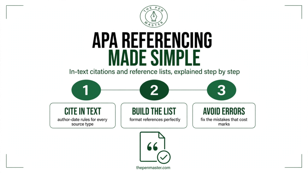 APA Referencing Made Simple — in-text citations and reference lists explained step by step — The Pen Master